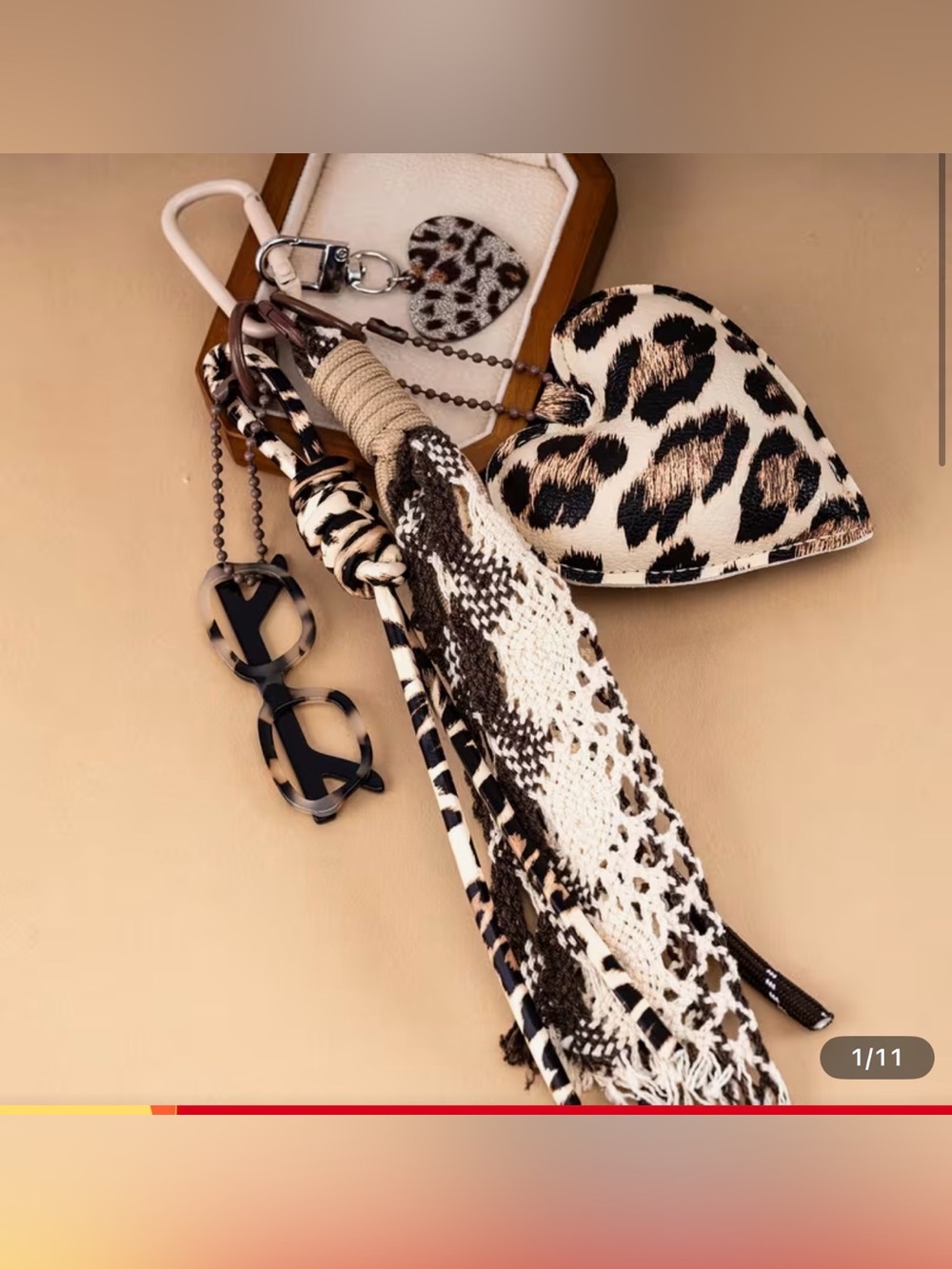 Leopard Heart Coin Purse Keychain with Animal Print Tassel